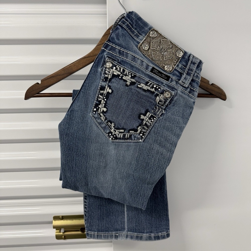 Miss Me Jeans Womens 27 Bootcut Embroidered Bling Stretch 29x30